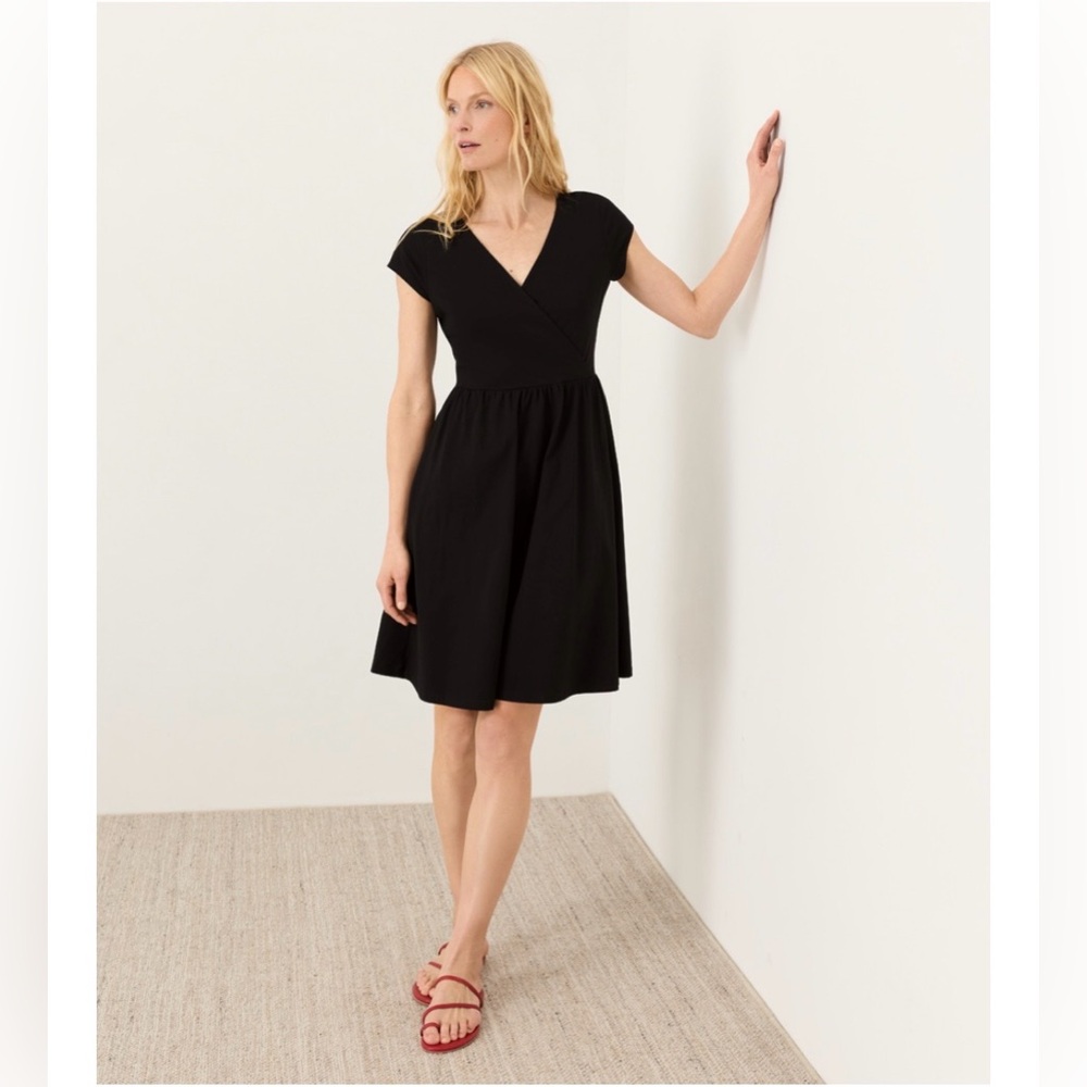 Pact Black V‑Neck Short Sleeve Mini Dress